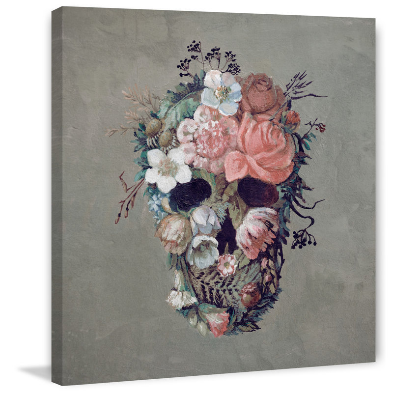 « fleuriing rose crâne », reproduction de peinture à l’acrylique sur toile tendue encadrée, H 12 po x l 12 po x P 1,5 po