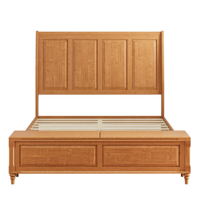 King Bed Frame With High Headboard And Storage Bench,Soild Wood Sleigh Bed With 79" Storage Chest,No Box Spring Needed, Wanlut