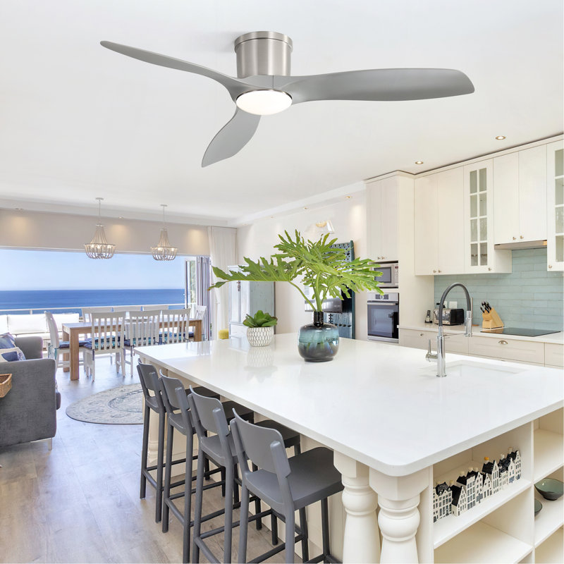 52 Inch Flush Mount Ceiling Fan With Dimmable Led Light 3 ABS Fan Blades Reversible DC Motor For Living Room