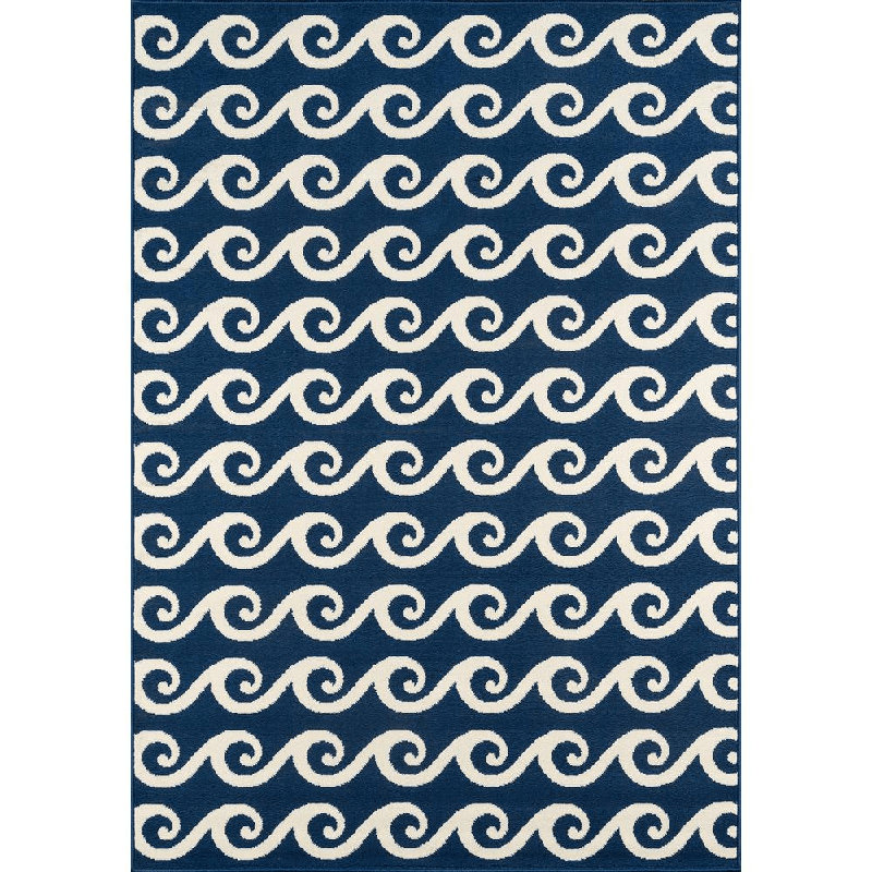 Tapis intérieur / extérieur bleu marine / blanc Yepez, Rectangle 2 pi 3 po x 4 pi 6 po
