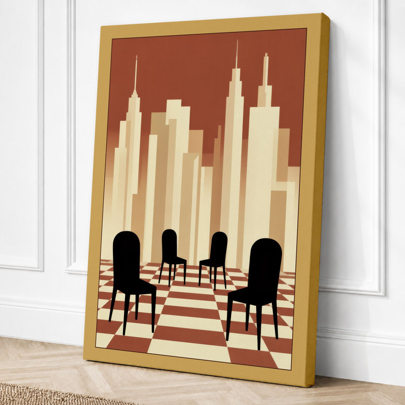Urban Interior Geometry Art Deco - Wrapped Canvas, 24x16 - 61.0 x 40.6 cm, Ochre Border