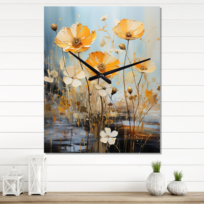 Meadow Blooming Yellow Poppy Flowers I - Poppies Very Wall Clocks