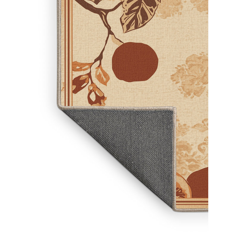 Tapis oriental doux et moelleux à motif oriental à motif figues brun et beige, 7 x 9