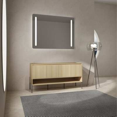 Base de meuble-lavabo autoportant de 60 pouces sans lavabo supérieur, meuble-lavabo simple moderne avec 2 portes à fermeture douce et tablette ouverte, armoire de toilette en bois avec pieds en métal, chêne