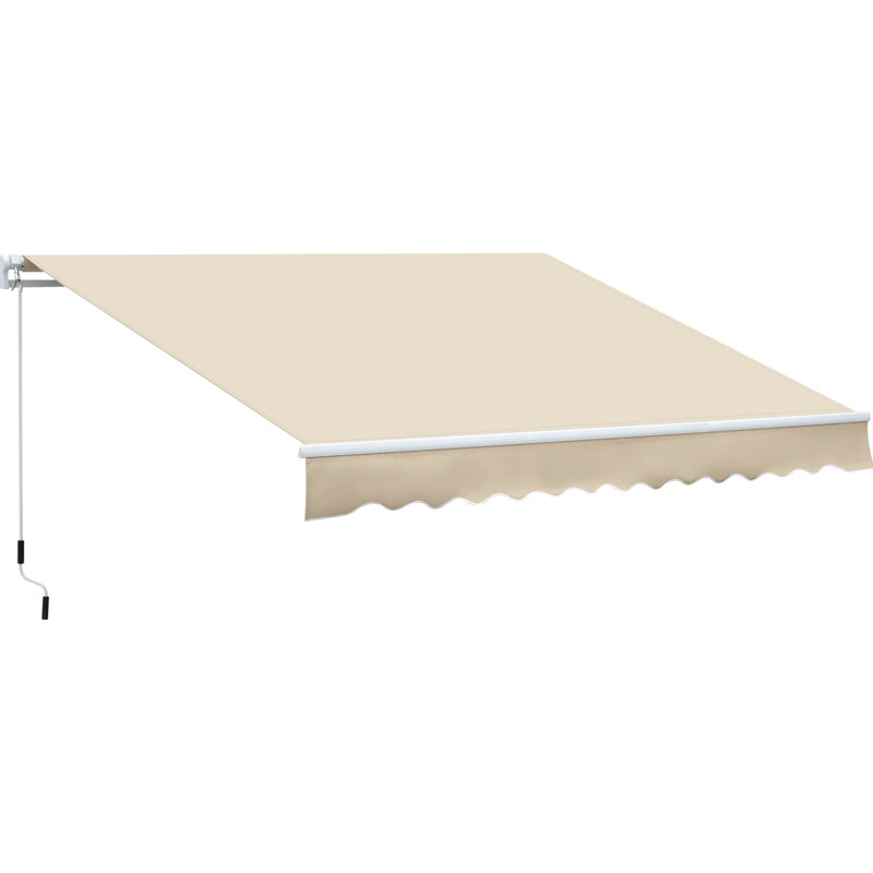 Cream White 12' X 8' Balcony Awning. Retractable Sun Shade With Manual Crank. 280G/M & Water- Fabric. Aluminum Frame For Deck, Yard Patio Awning Shade, Crank Handle, Fabric, Balcony, Yard,