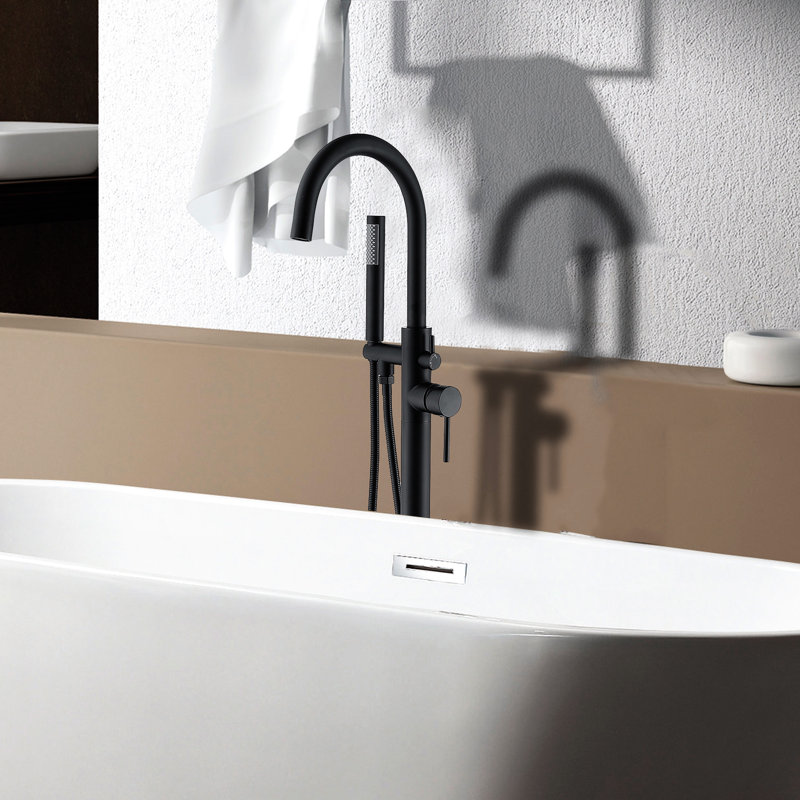 Robinet de baignoire autoportant noir mat avec douche à main, 15 po Dimensions de la douche moderne