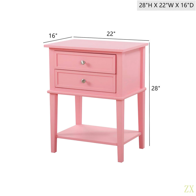 Table de chevet contemporaine avec tablette ouverte, Rose
