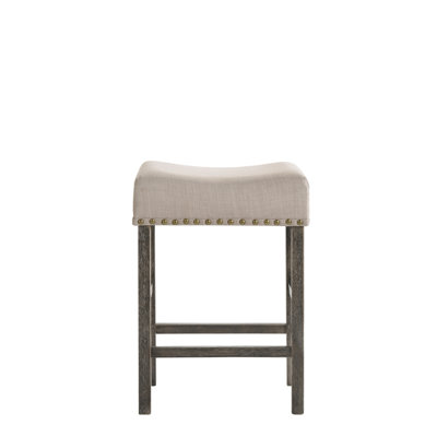 Tan Linen & Gray Counter Height Stools (2) - Comfortable Padding Stool Ii And Classic Look