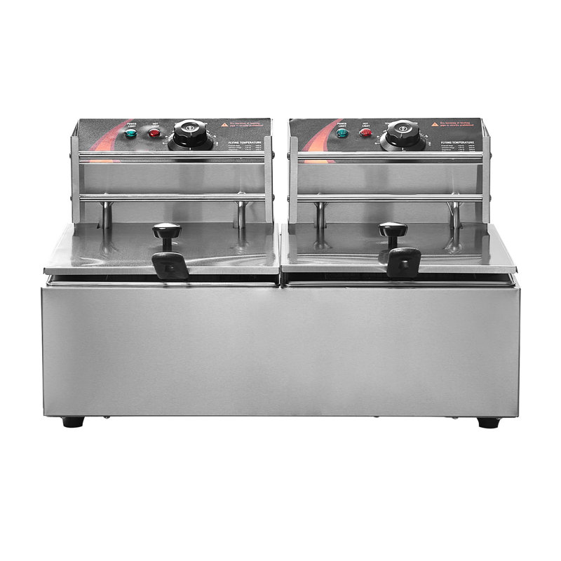 Friteuse commerciale à double cuve en acier inoxydable avec thermostat réglable pour restaurant