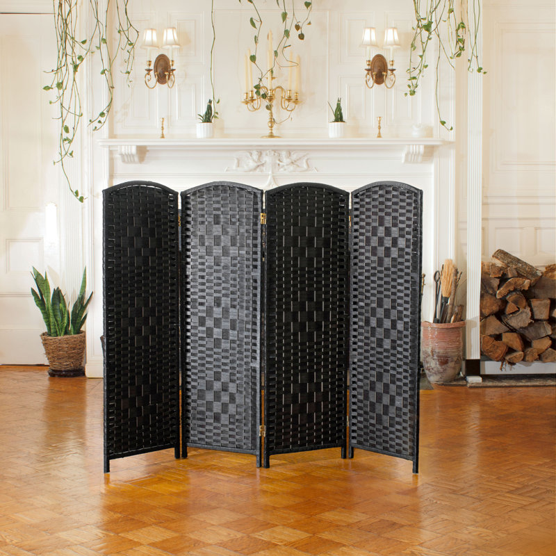 2 Ft. Tall Diamond Weave Fiber Room Divider - Dark Mocha - 8 Panel, Black, 4, 2 ft