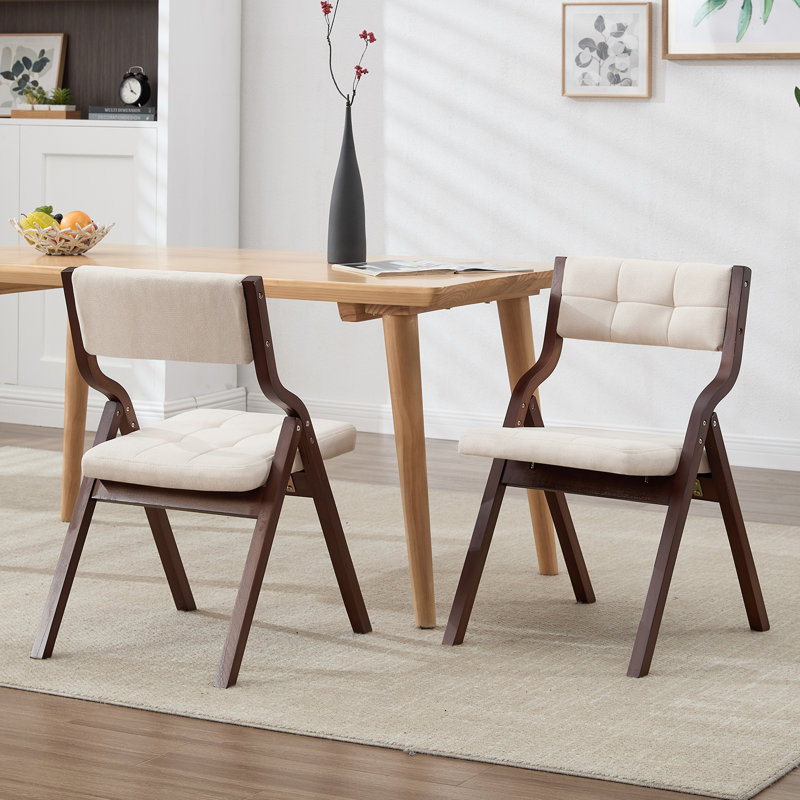 Versatile Soft-Padded Folding Chair: Perfect for Dining and Relaxation, Beige Fabric/Brown Frame