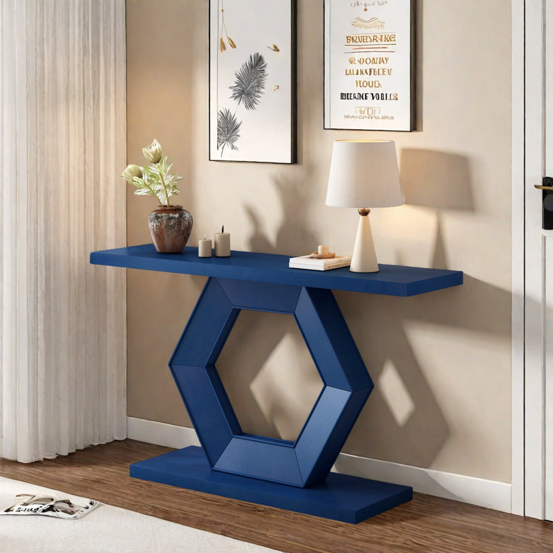 Modern Console Table With Striking Hexagon Legs, Premium Fir Veneer Finish, Durable Mdf Construction, Functional Storage, Easy Assembly - Ideal Entryway Accent Table For Hallway