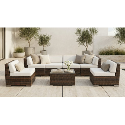 Barneveld Wicker 6 - Person Seating Group with Cushions - No Assembly