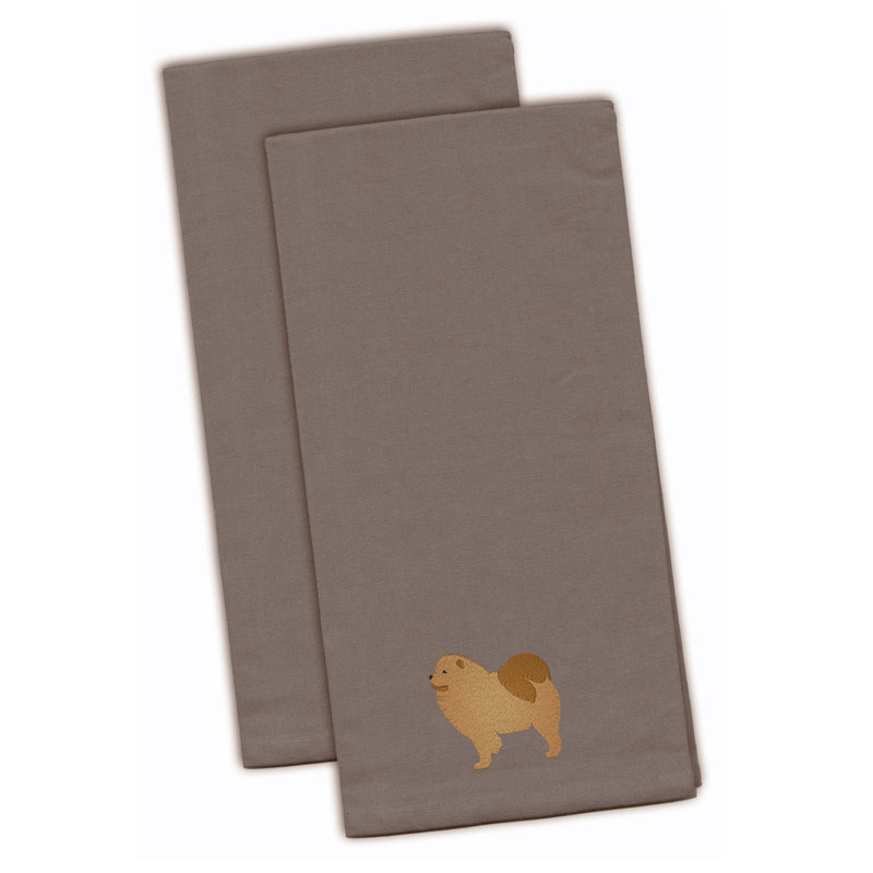 Serviette à thé de cuisine brodée chow chow, Gris, H 28 po x l 19 po x P 0,1 po