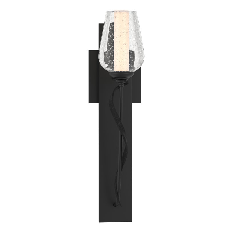 Flora 1 - Light Armed Sconce, Black, Seeded Clear/Opal White