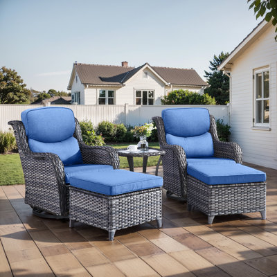 Smile 5-Piece Outdoor Seating Group PE Wicker Swivel Glider Chair With Cushions by Hummuh
