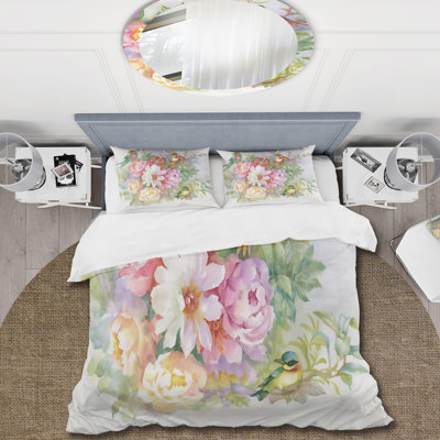 Pink/Green/White Microfiber Duvet Cover Set