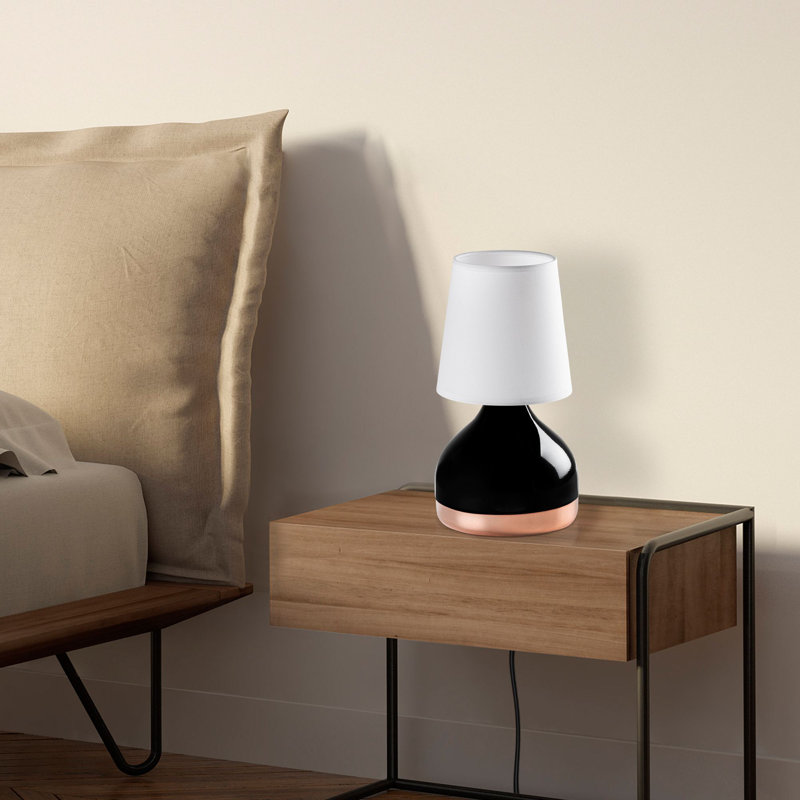 Élégante lampe de table noire, corps en métal avec capuchon en tissu, 6,7 po x 6,7 po x 13 po | Conception élégante, douille E27 (40 W maximum), parfaite pour le décor du salon et de la chambre à coucher, indice IP20, concept moderne noir et blanc