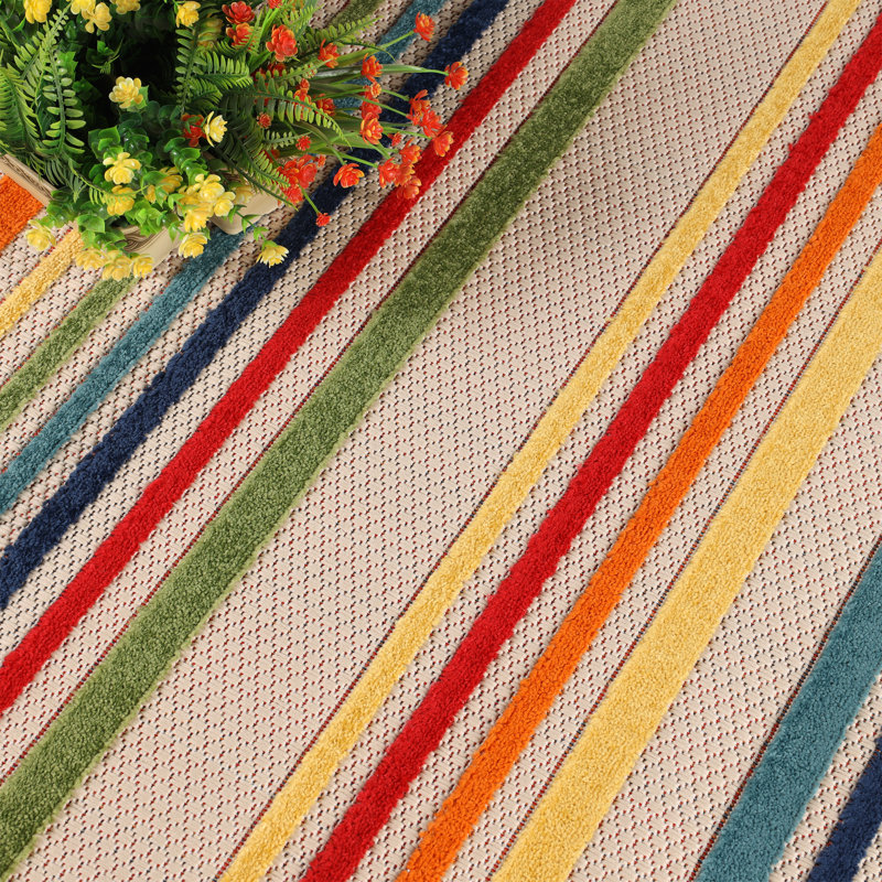 Coastal Stripe Geometric Modern Indoor Outdoor Area Rug, Rectangle 7'10" x 9'10"