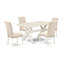 L'ensemble de table de cuisine 6 pièces contient une table de salle à manger rectangulaire avec des pieds en X et 4 chaises Parson en tissu de lin beige clair avec un banc, lin blanc-1625033127
