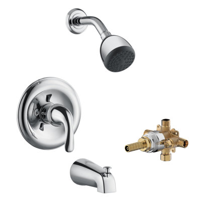 Système de garniture de douche Nita Vantage: pomme de douche ronde, ensemble de poignée simple, bec de baignoire et valve brute incluse