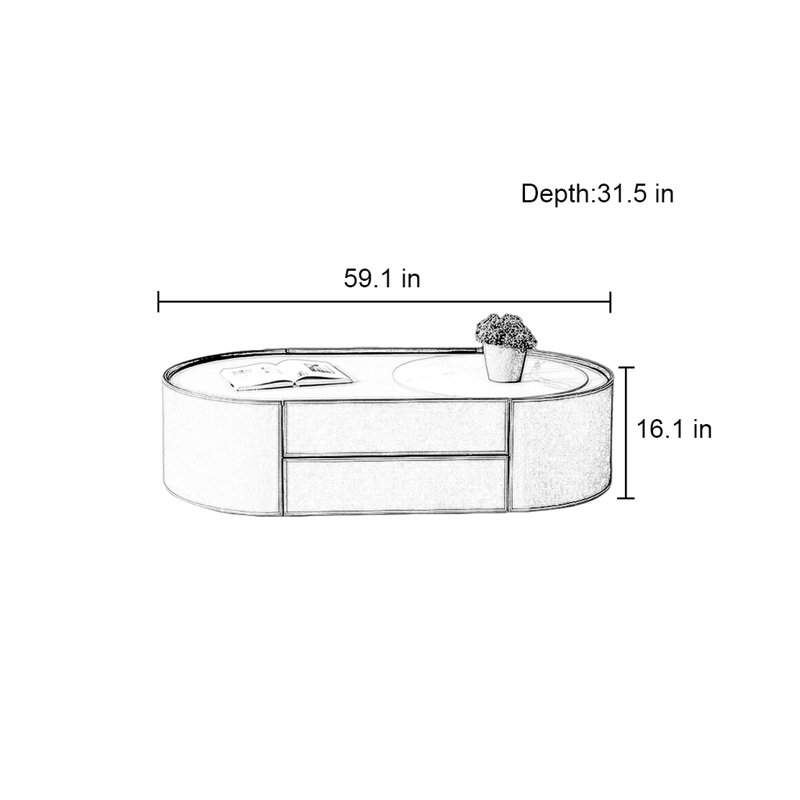 Table basse ovale Light Luxury, H 16,1 po x L 59,1 po x l 31,5 po