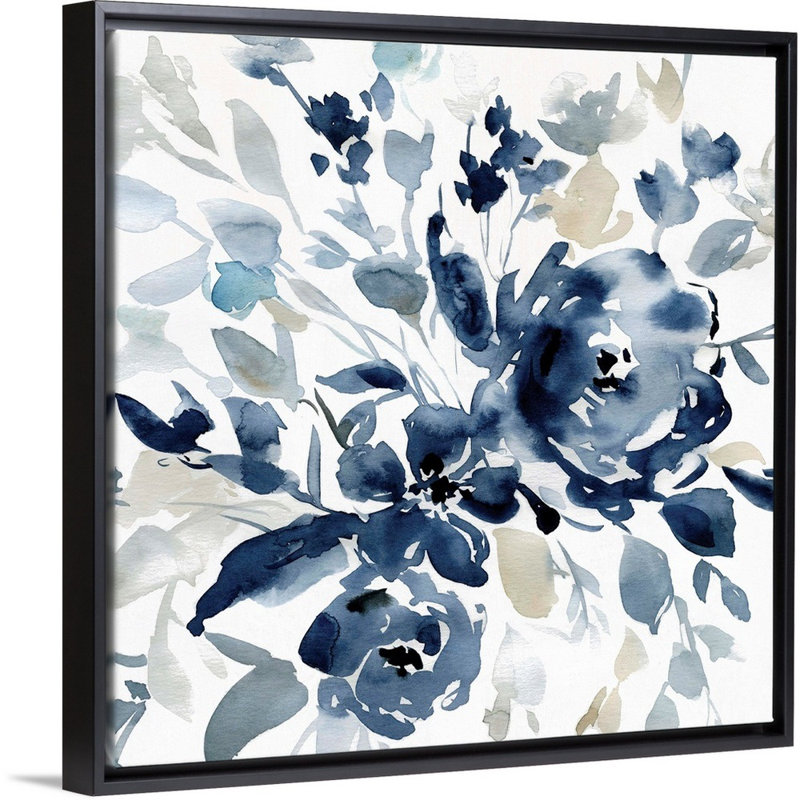Indigo Garden I - reproduction d'art sur toile, Cadre flottant noir, H 37,7 po x l 37,7 po x P 1,75 po