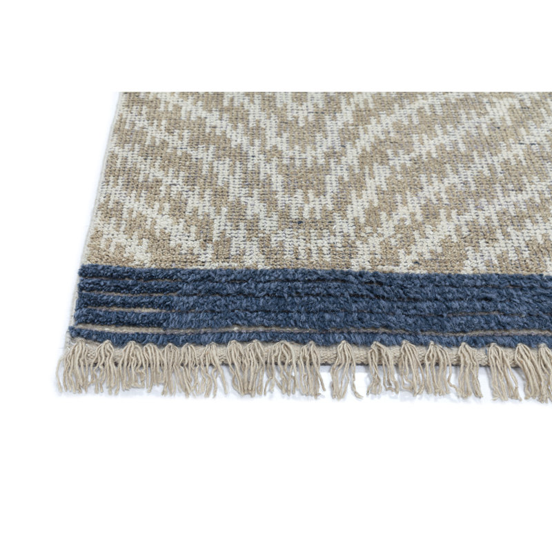 Bovina Bliss Hand-Knotted Blue Wool & Cotton Geometric Rug