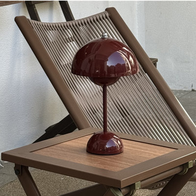 TRIXES Rechargeable Mushroom Table Lamp | Wine Red | USB Chargeable 2000mAh Battery | Portable, Dimmable Ambient Light