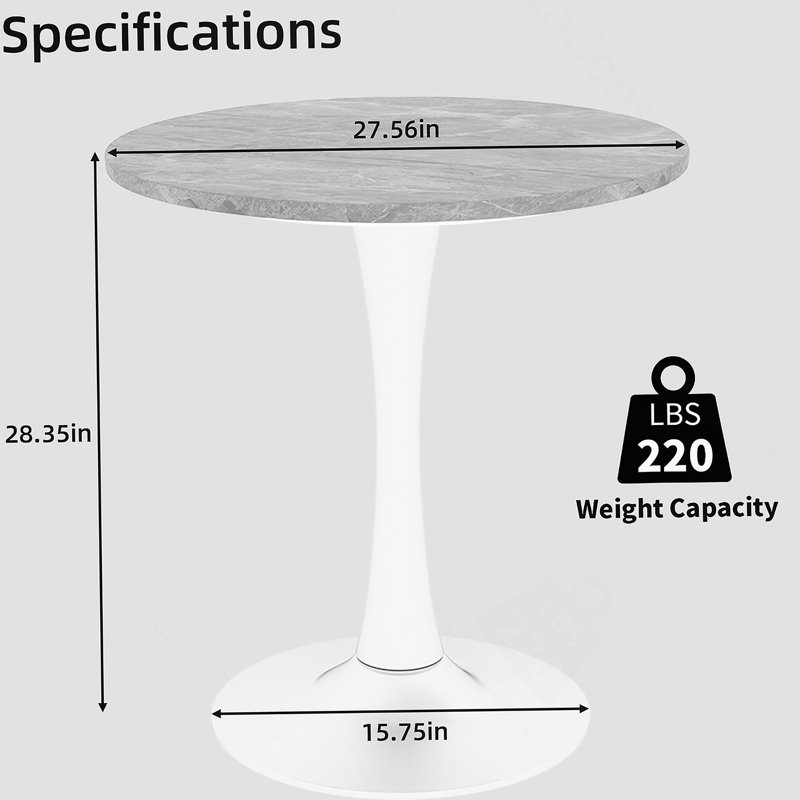 Marble-Top Round Side Table with Tapered Pedestal Base, Ideal for Living Room, Modern Minimalist Design, White, Light Gray