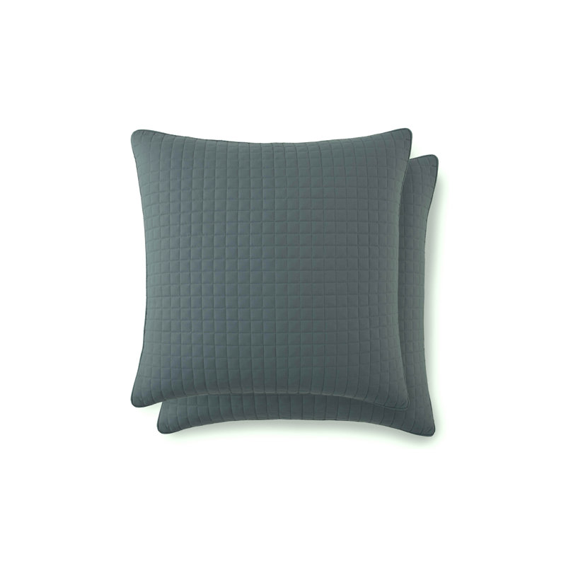 Ensemble de 2 taies décoratives matelassées à motif carré en microfibre à bords carrés passepoilés Southano Fine Vilens, 18 po x 18 po, bleu acier