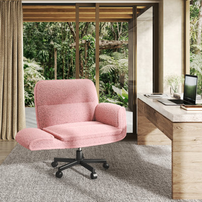 Big and Wide Criss Cross Office Chair, 5-Level Adjustable Arms & Wheels, Height Adjustable Wide Comfy Vanity Makeup Chair, Swivel Shakeable Base for Relax Leisure, Suitable for Home Bedroom Office