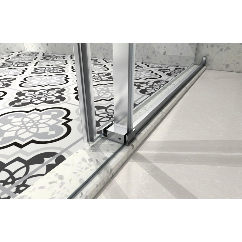 48 po x 76 po, une porte de douche fixe et une porte décalée, grandes poulies 70 mm 304 SUS avec fonction de fermeture en douceur réglable, nettoyage facile et protection anti-déflagrante
