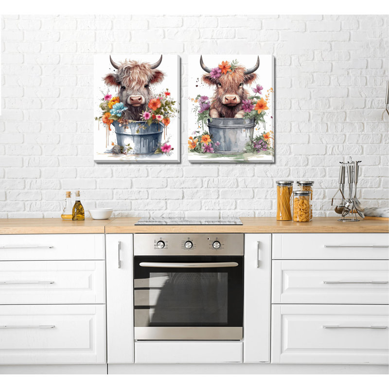 «Baby Highland Cow», ensemble d'art mural sur toile