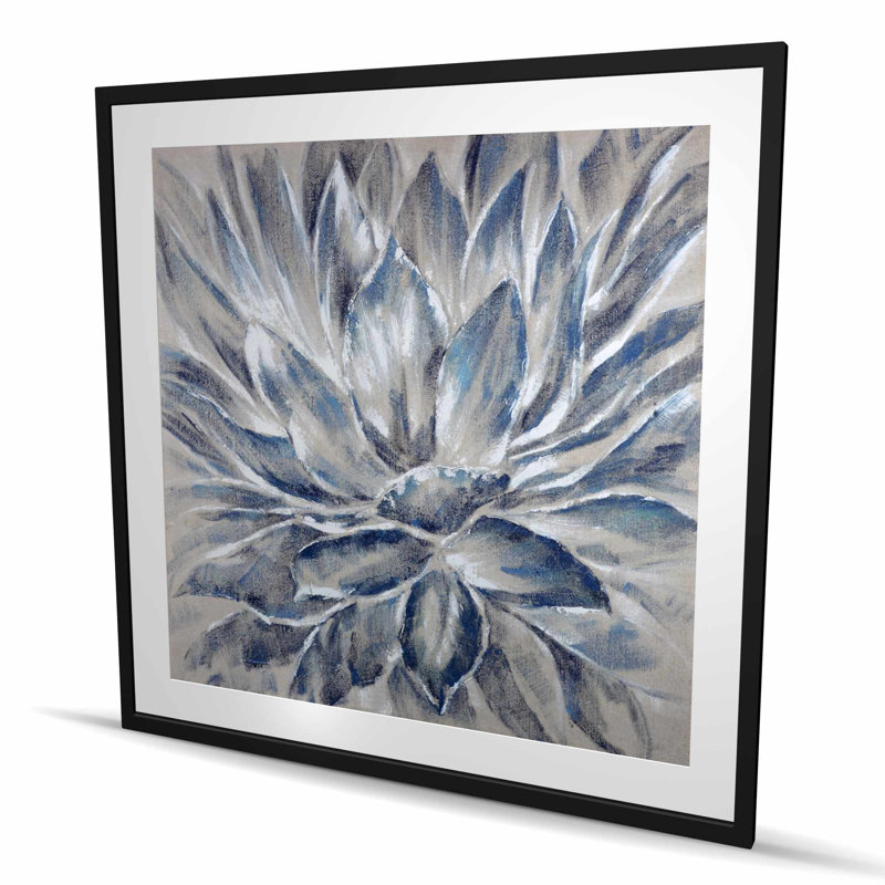 Fleur bleue et grise - impression florale encadrée, H 48 po x l 48 po