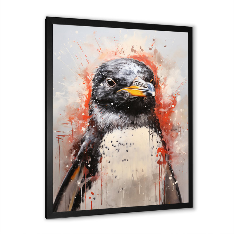 Nuccia - Portrait de pingouin crème - imprimé, Toile noire à cadre unique, H 20 po x l 12 po x P 1 po