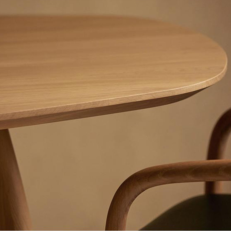 Triangle-shaped base supporting solid wood dining, Beige, 29.5"H x 70.8"L x 33.4"W