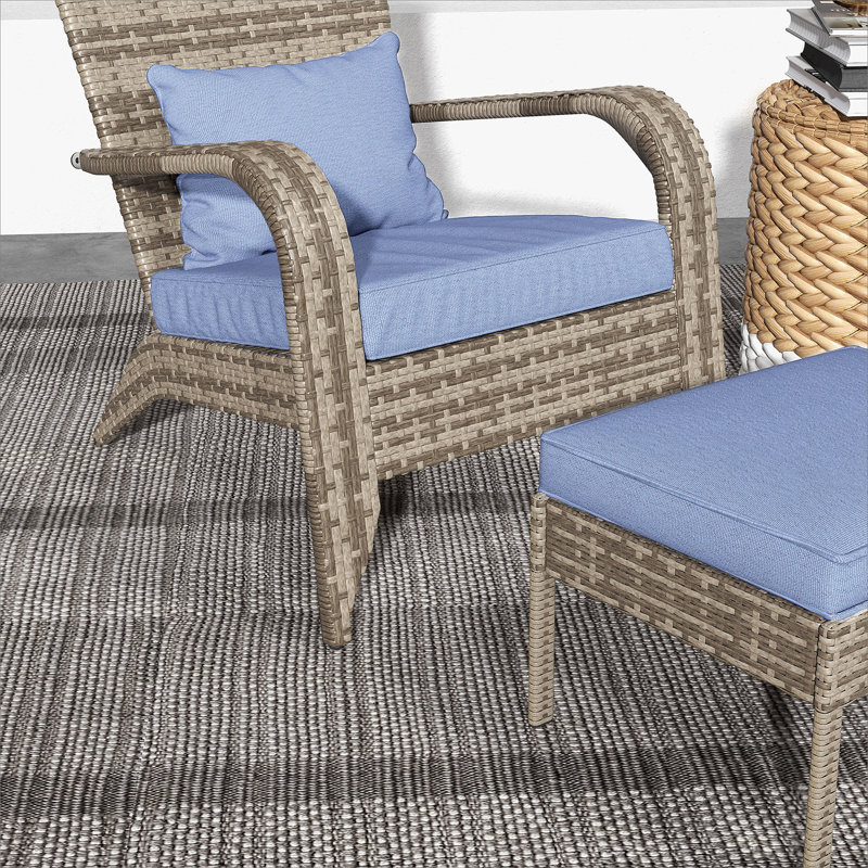 Patio Wicker Adirondack Chair With Ottoman, Comfortable Outdoor Seating With Cushions And High-Back Design For Deck, Garden & Backyard