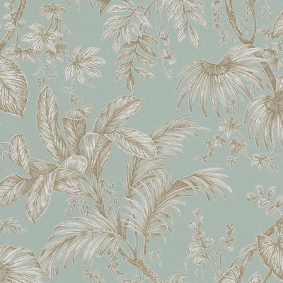 Olio Large Palm Leaves and Stems 33' L x 21" W Wallpaper Roll