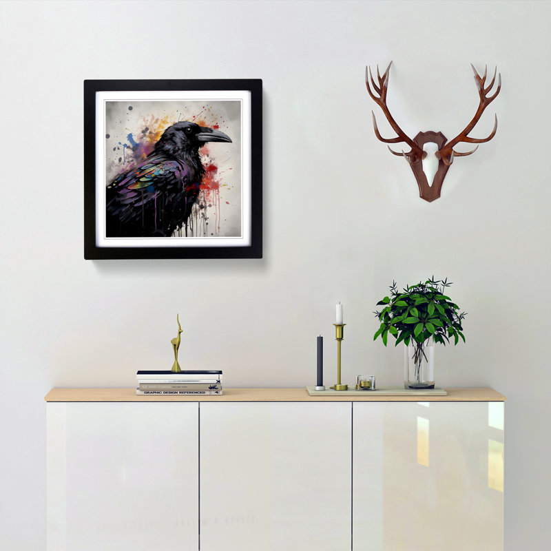 Crow Splatter Art - Framed Print, Black