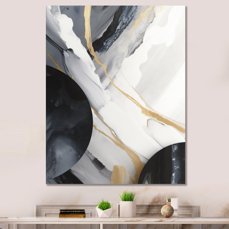 Harmonie noire et dorée du marbre I - reproductions d'art mural en marbre abstrait, H 20 po x l 12 po x P 1 po, Toile tendue