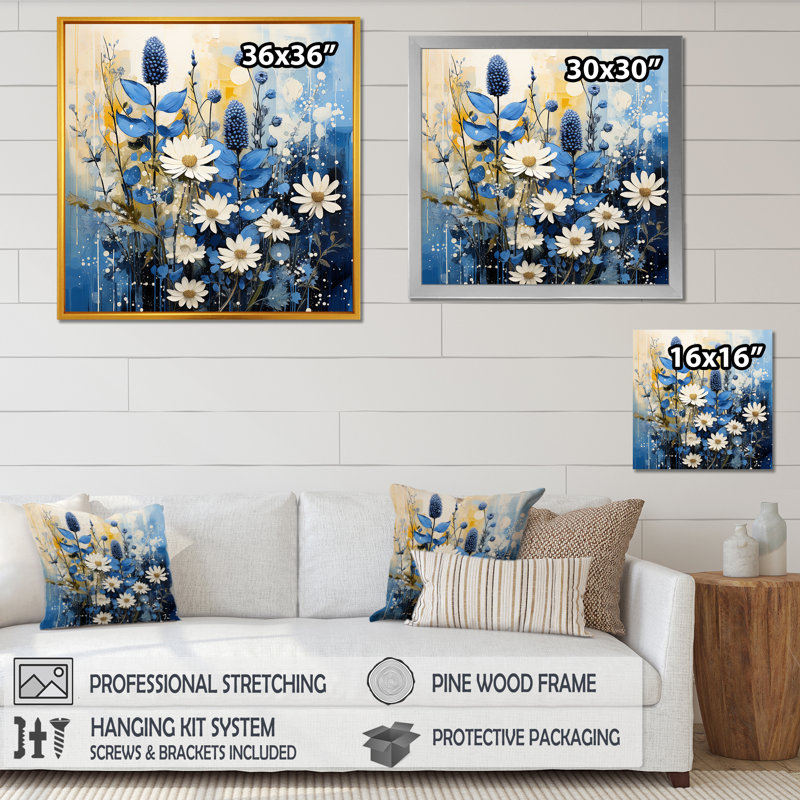 «Blue Bonnets White Flowers I», reproduction sur toile, Noir, H 16 po x l 16 po x P 1 po