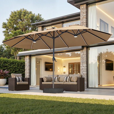 Parasol de marché rectangulaire 8,5 pi x 14,5 pi avec base et lumières DEL à changement de couleur