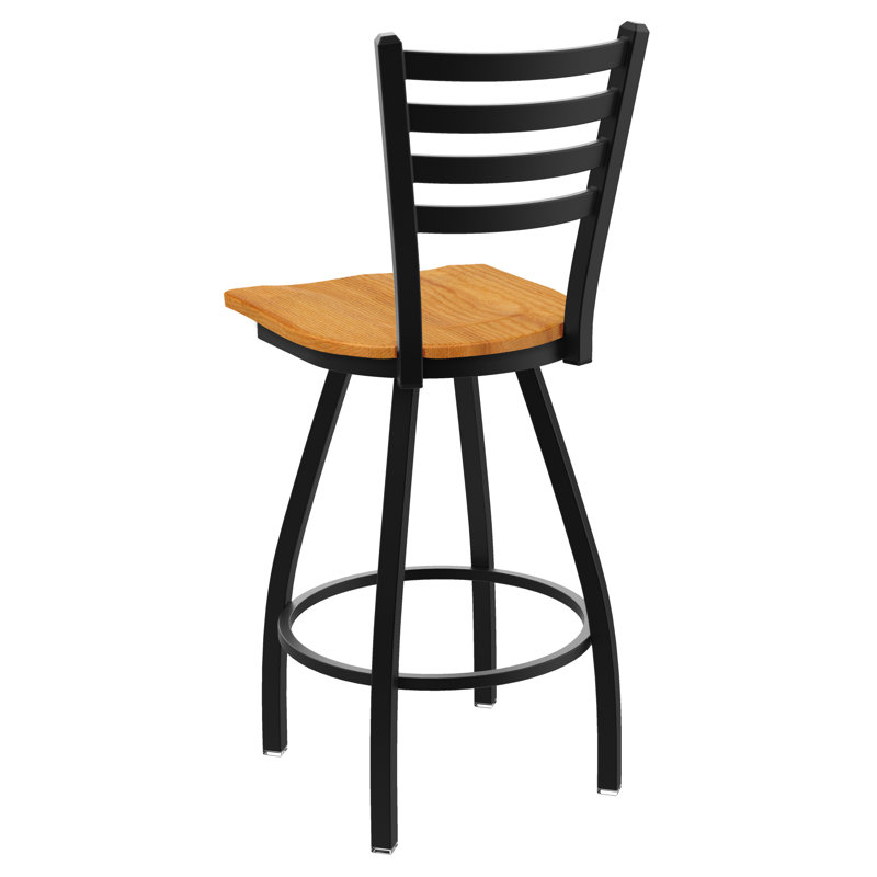 Tabouret de bar pivotant de 30" Evers, Noir froissé, Chêne médium, Très haut (assise de 36 po de hauteur)