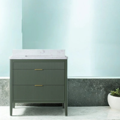 Meuble-lavabo autoportant de luxe moderne | Dessus en marbre d'ingénierie avec ensembles de robinets doubles | Conception linéaire élégante pour des espaces de salle de bain multifonctionnels