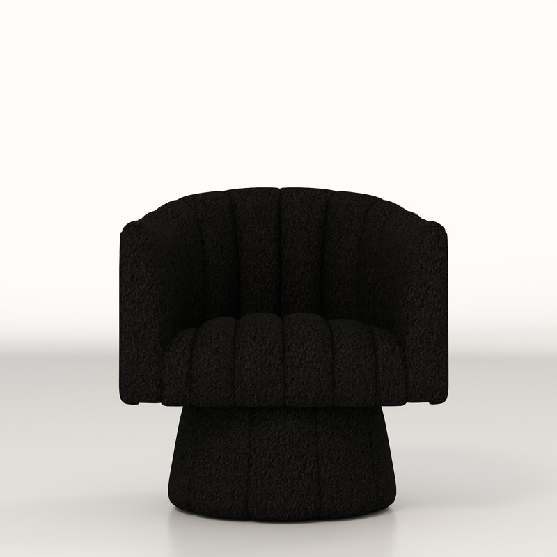Murrow Upholstered Swivel Barrel Chair, Black Teddy