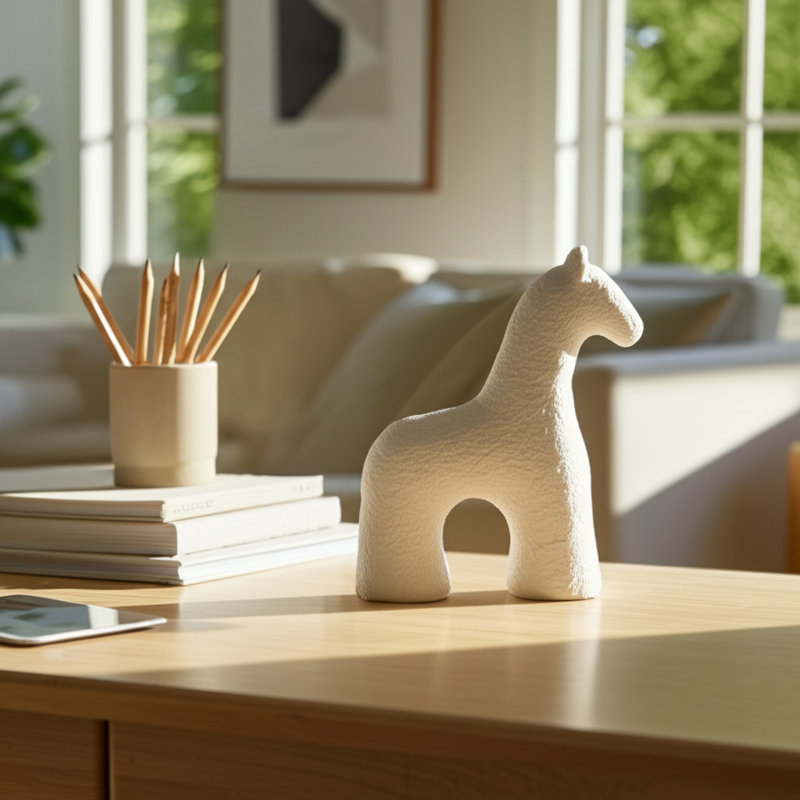 Neutral Textured Horse Decorative Object, 7" H x 3" W x 3" D, White