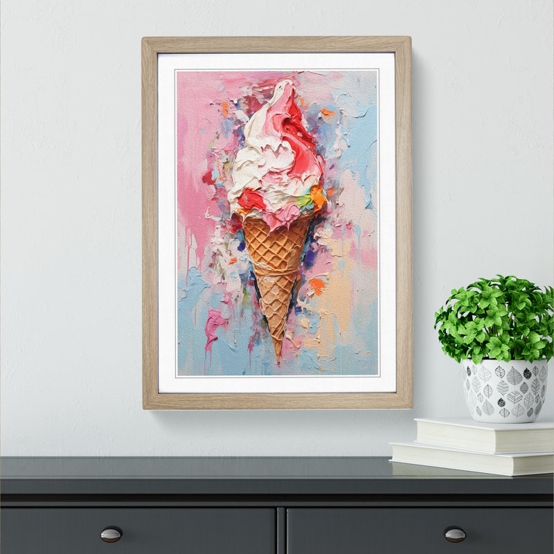 Ice Cream Impressionism No.2 - Single Picture Frame Print on Wood, 46cm H x 34cm W x 2cm D, Oak Framed