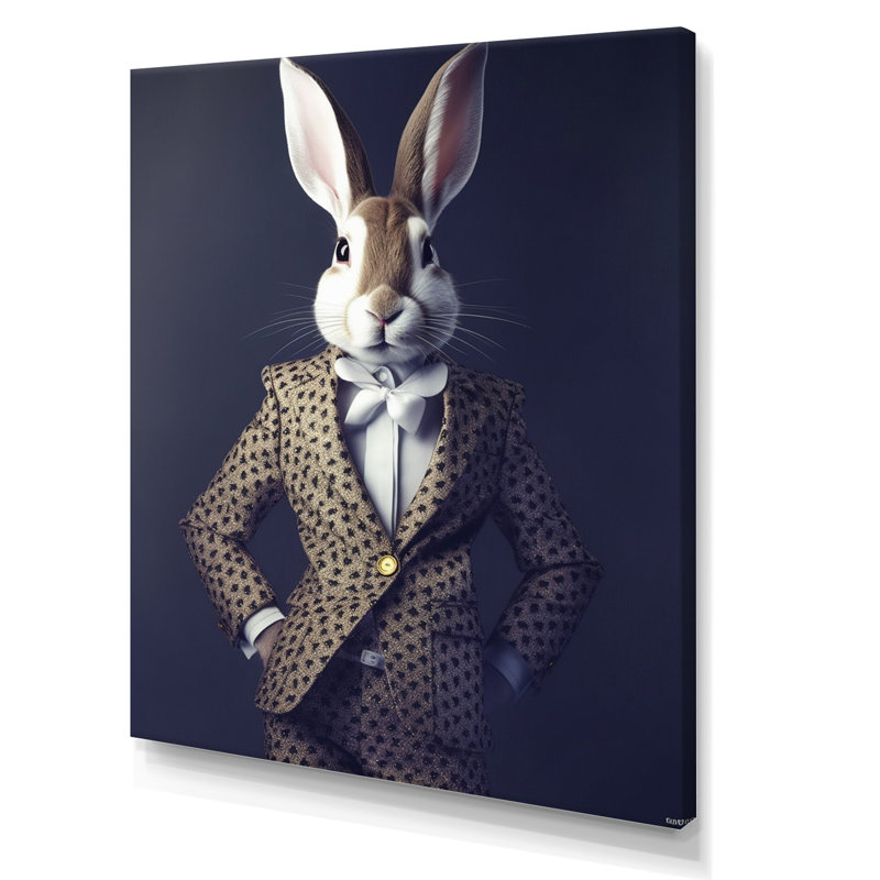 Impression sur toile de lapin blanc en costume de fantaisie, H 20 po x l 12 po x P 1 po, Toile tendue