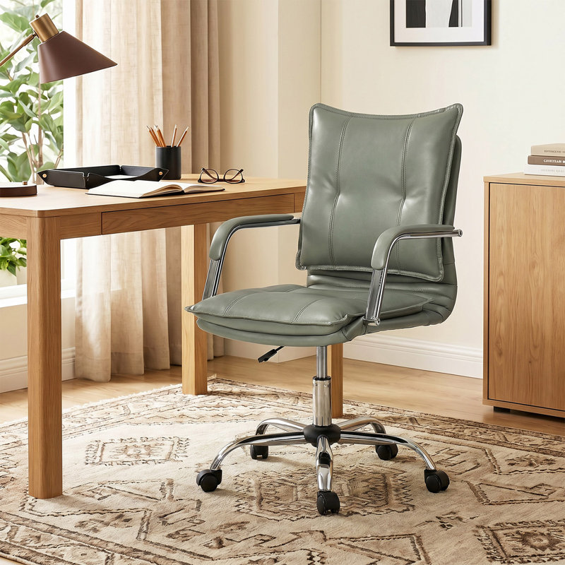  Chaise de bureau pivotante en similicuir de 22,2 po avec dossier capitonné Lundgren, Sauge